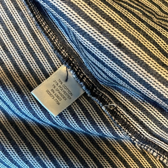 CHRISTOPHER & Banks DENIM Vest JEAN s ruffled zipper pinstriped railroad blue - Picture 3 of 9